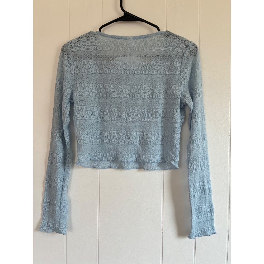 NWT BP. Nordstrom Light Blue‎ Floral Lace Long Sleeve Crop Top Size S - Picture 6 of 6